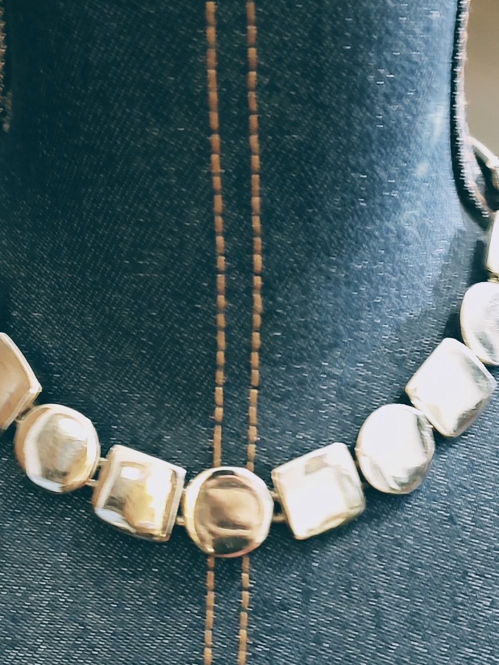 Silver Tone Geometric Statement Necklace Toggle Clasp 16.5"